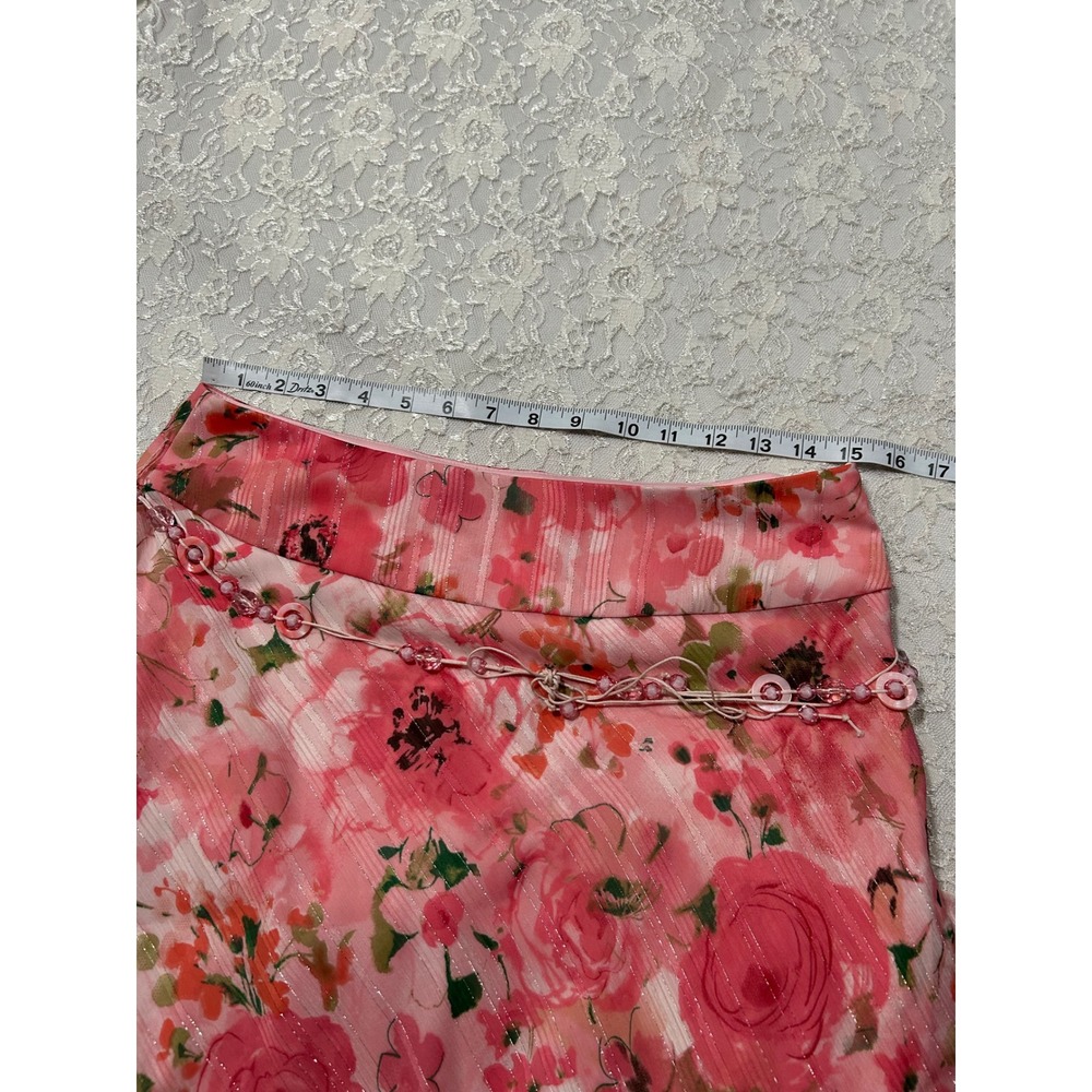 Y2K Pink Floral Midi Skirt Beaded 8 Fairy Coquette Graden Romantic Cottagecore - Picture 5 of 9